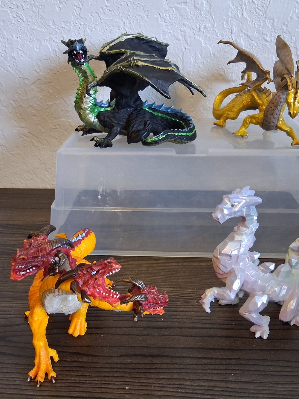 Safari Ltd Dragon Figures Lot 4 Crystal Cavern 3 Headed Fire Black Gold PVC